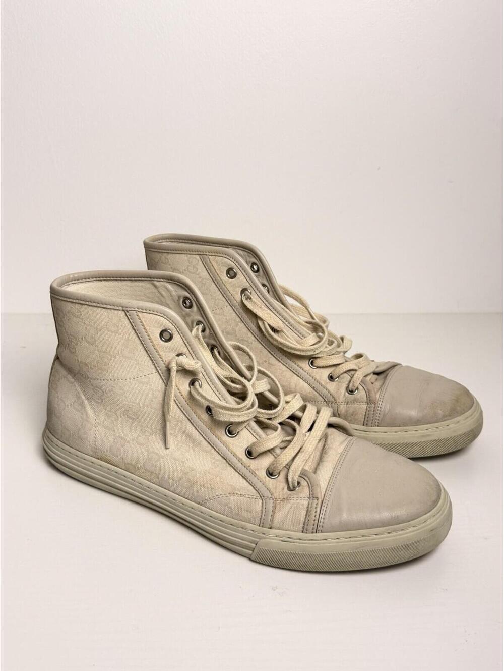 Gucci GG Monogram Canvas High Top Sneakers Beige/Ebony SZ 11 - Picture 1 of 6